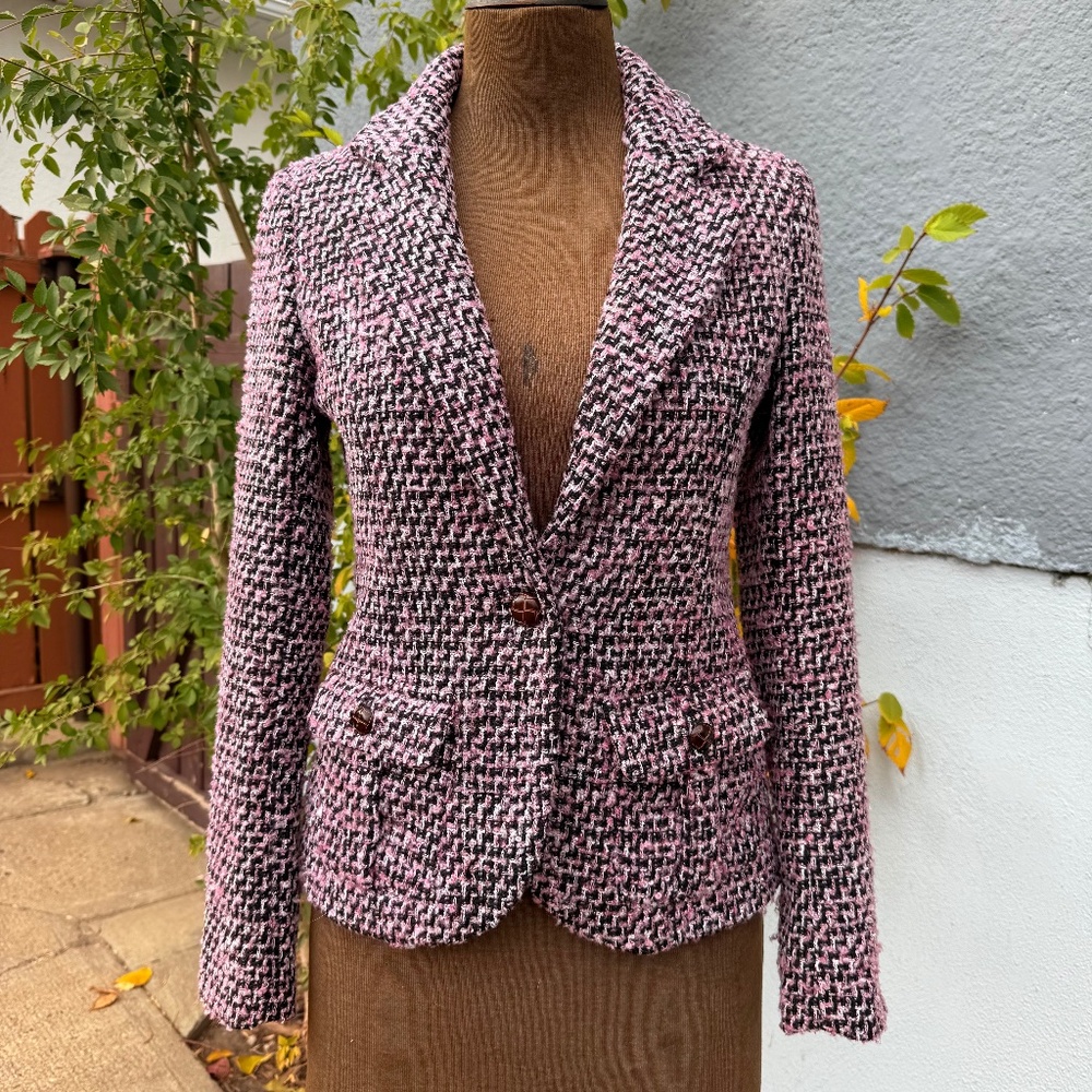 Gorgeous Y2K Pink,black and white tweed blazer jacket